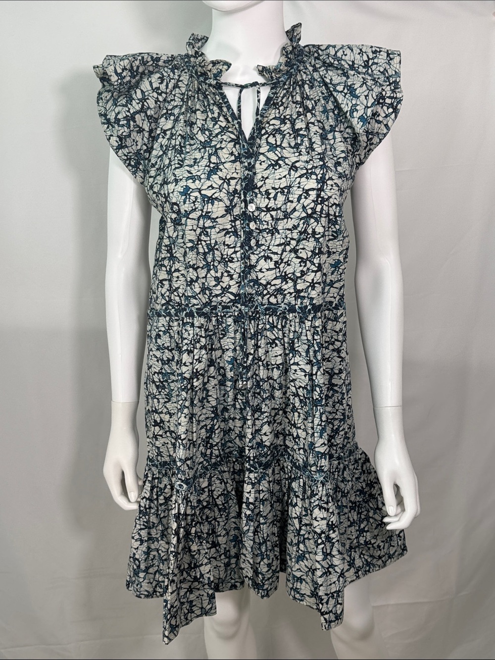 Veronica Beard Zee Batik Tiered Ruffle Cotton Mini Dress Size 6